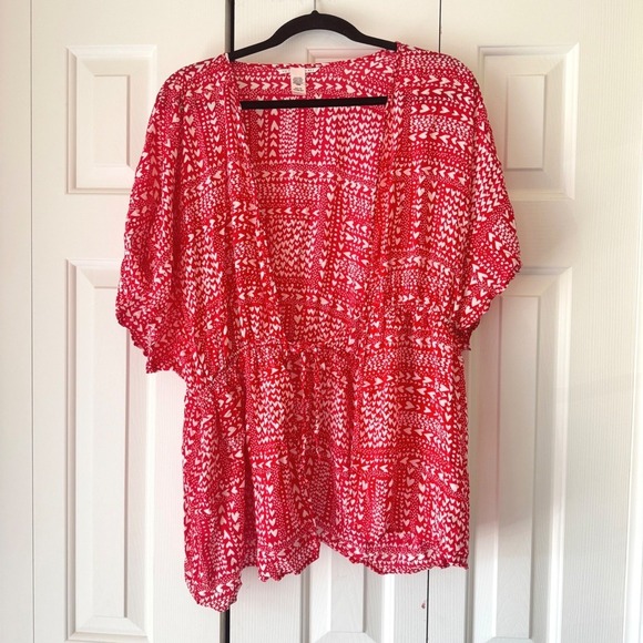 Victoria's Secret Other - Victoria's Secret Red White Heart Print Kimono Robe Drawstring Cover Up O/S